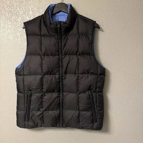 Land’s End Women’s Down Reversible Puffer Vest Black and Blue Size 8/10 - Picture 1 of 8